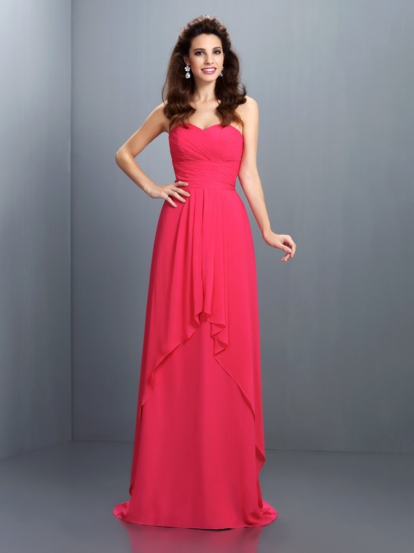 A-Line/Princess Sweetheart Pleats Sleeveless Long Chiffon Bridesmaid Dresses 2694