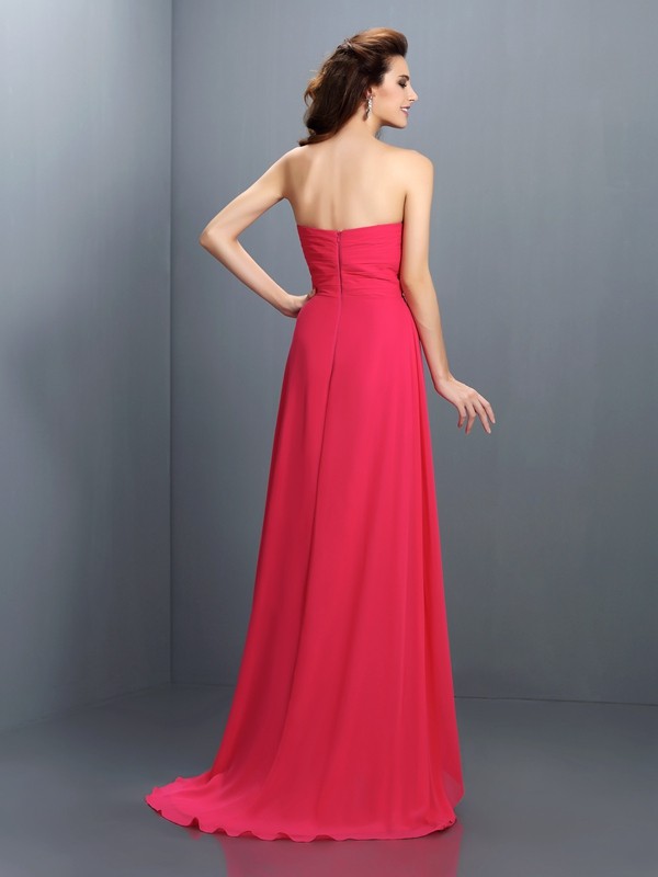 A-Line/Princess Sweetheart Pleats Sleeveless Long Chiffon Bridesmaid Dresses 2694