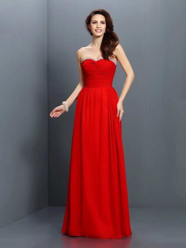 A-Line/Princess Sweetheart Beading Sleeveless Long Chiffon Bridesmaid Dresses 2670