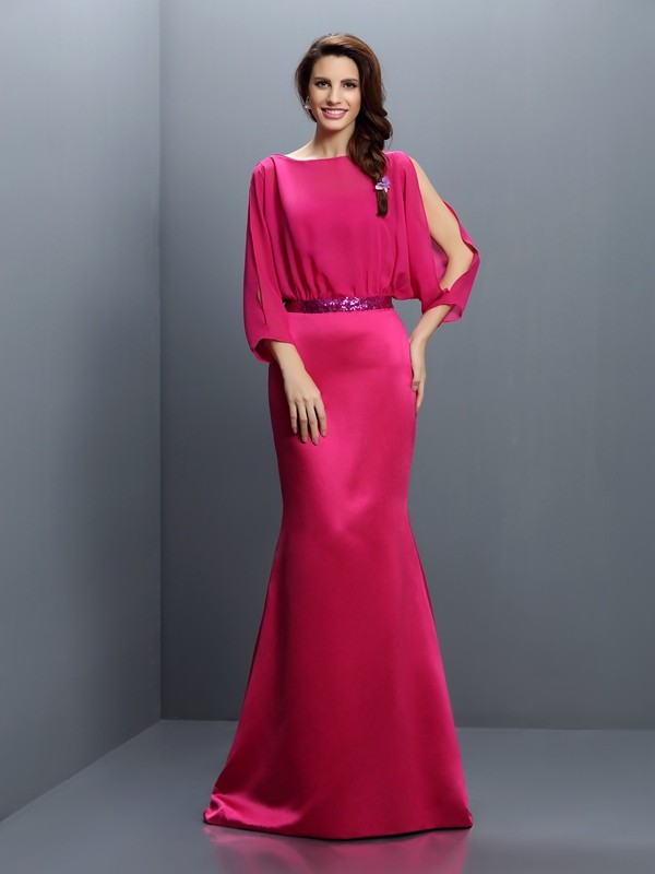 Trumpet/Mermaid Bateau Sash/Ribbon/Belt Long Sleeves Long Chiffon Bridesmaid Dresses 3241