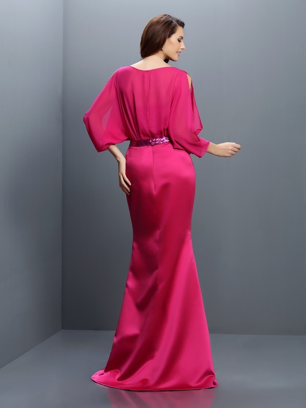 Trumpet/Mermaid Bateau Sash/Ribbon/Belt Long Sleeves Long Chiffon Bridesmaid Dresses 3241