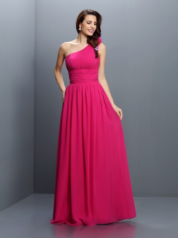 A-Line/Princess One-Shoulder Pleats Sleeveless Long Chiffon Bridesmaid Dresses 2379