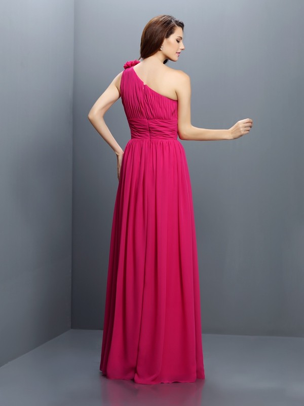 A-Line/Princess One-Shoulder Pleats Sleeveless Long Chiffon Bridesmaid Dresses 2379