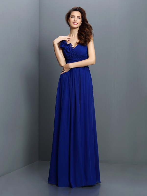 A-Line/Princess V-neck Pleats Sleeveless Long Chiffon Bridesmaid Dresses 2804