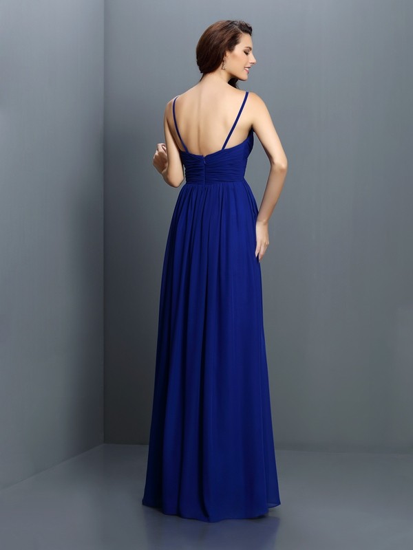 A-Line/Princess V-neck Pleats Sleeveless Long Chiffon Bridesmaid Dresses 2804