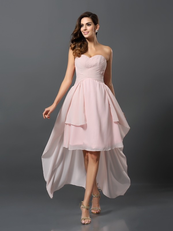 A-Line/Princess Sweetheart Pleats Sleeveless High Low Chiffon Bridesmaid Dresses 2692