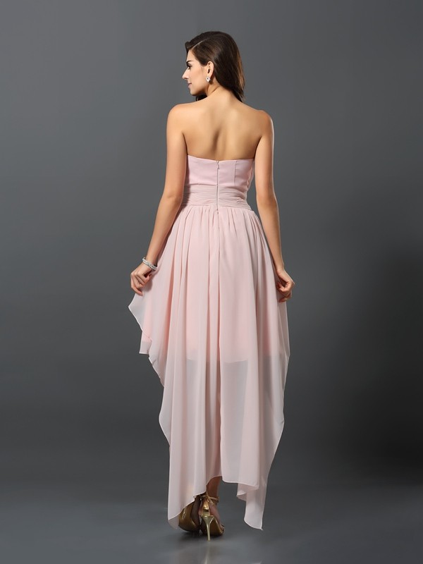 A-Line/Princess Sweetheart Pleats Sleeveless High Low Chiffon Bridesmaid Dresses 2692