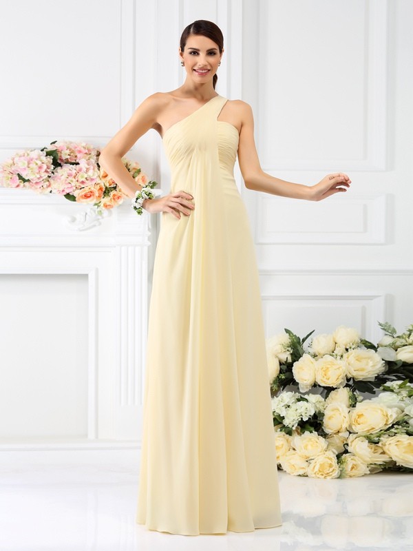 A-Line/Princess One-Shoulder Pleats Sleeveless Long Chiffon Bridesmaid Dresses 2380