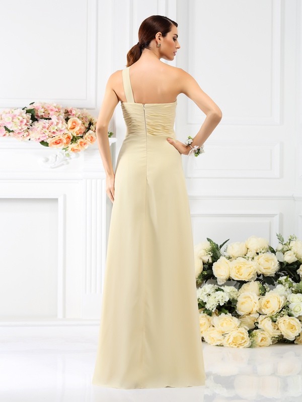 A-Line/Princess One-Shoulder Pleats Sleeveless Long Chiffon Bridesmaid Dresses 2380