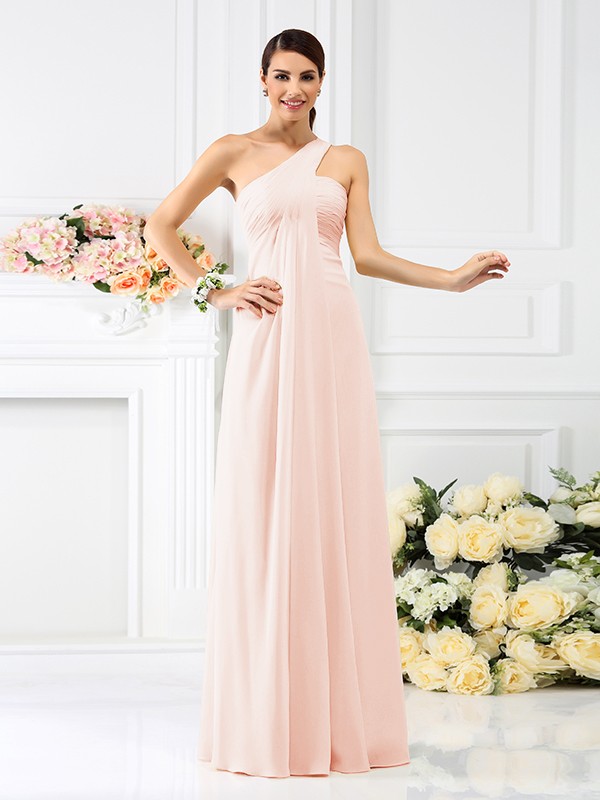 A-Line/Princess One-Shoulder Pleats Sleeveless Long Chiffon Bridesmaid Dresses 2380