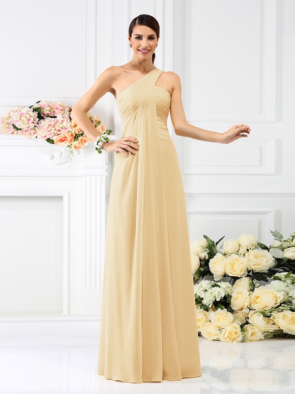 A-Line/Princess One-Shoulder Pleats Sleeveless Long Chiffon Bridesmaid Dresses 2380