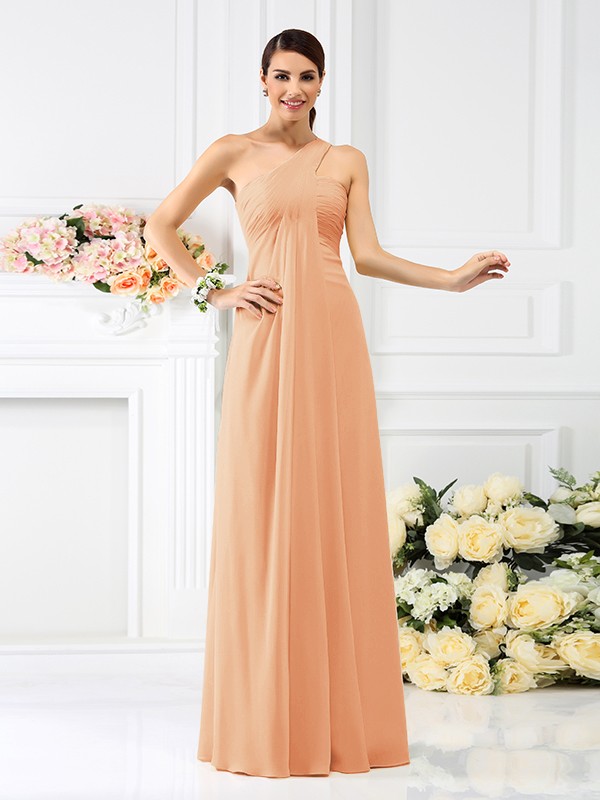 A-Line/Princess One-Shoulder Pleats Sleeveless Long Chiffon Bridesmaid Dresses 2380