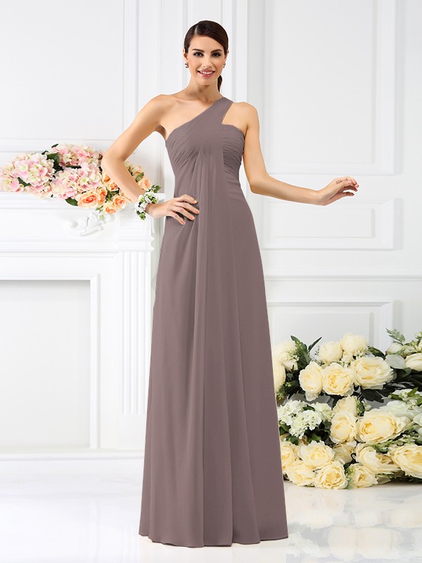 A-Line/Princess One-Shoulder Pleats Sleeveless Long Chiffon Bridesmaid Dresses 2380