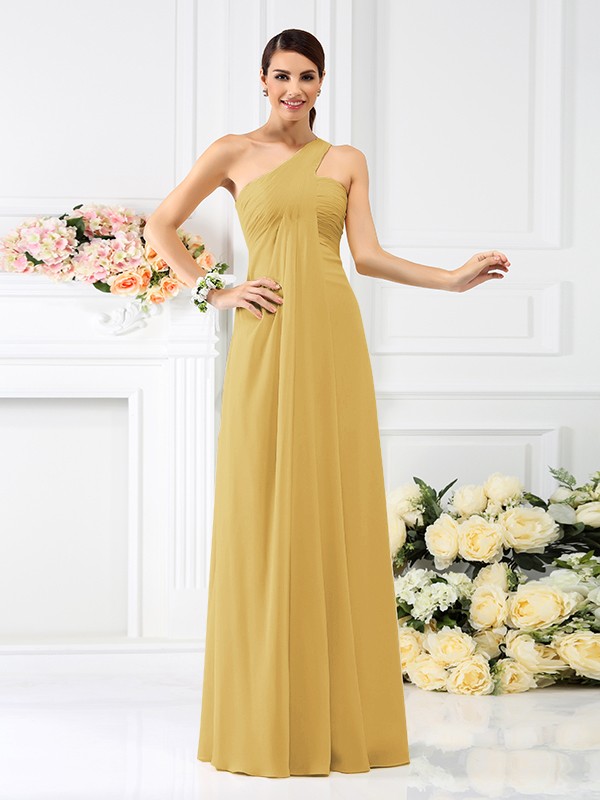 A-Line/Princess One-Shoulder Pleats Sleeveless Long Chiffon Bridesmaid Dresses 2380