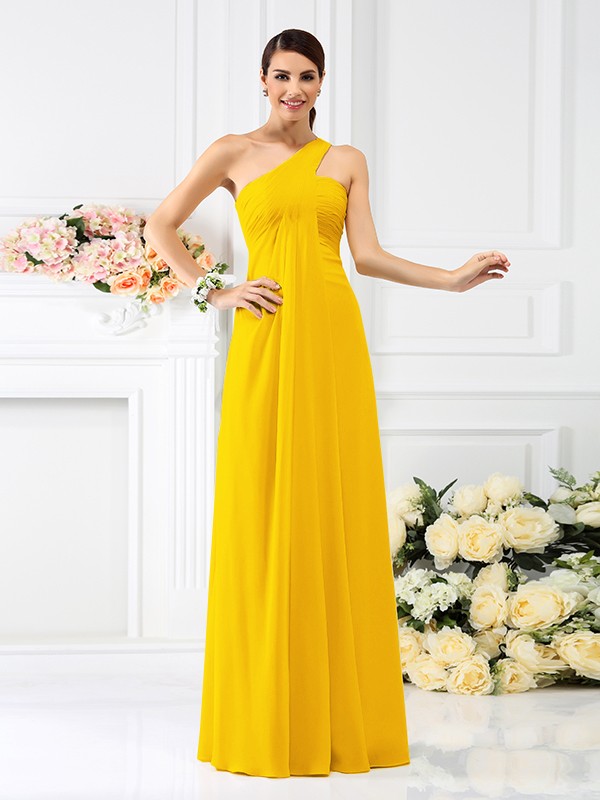 A-Line/Princess One-Shoulder Pleats Sleeveless Long Chiffon Bridesmaid Dresses 2380