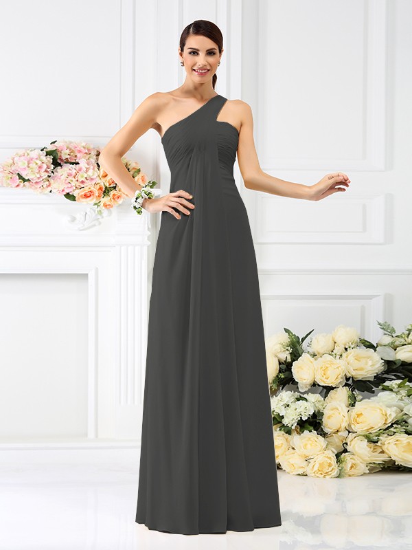 A-Line/Princess One-Shoulder Pleats Sleeveless Long Chiffon Bridesmaid Dresses 2380