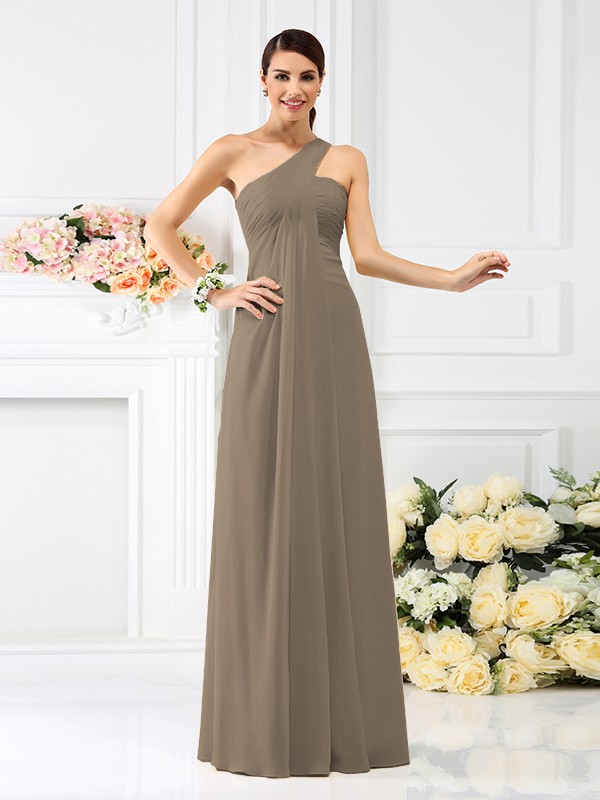 A-Line/Princess One-Shoulder Pleats Sleeveless Long Chiffon Bridesmaid Dresses 2380