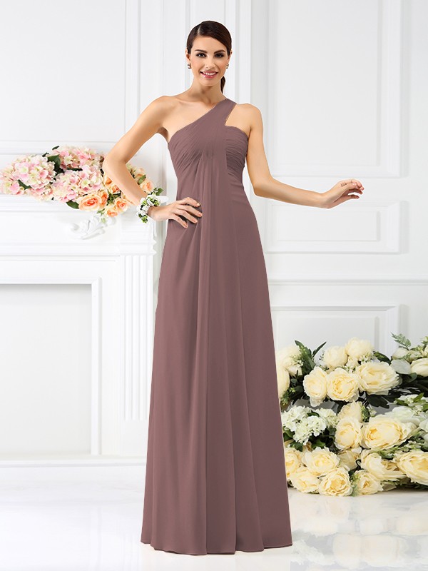 A-Line/Princess One-Shoulder Pleats Sleeveless Long Chiffon Bridesmaid Dresses 2380