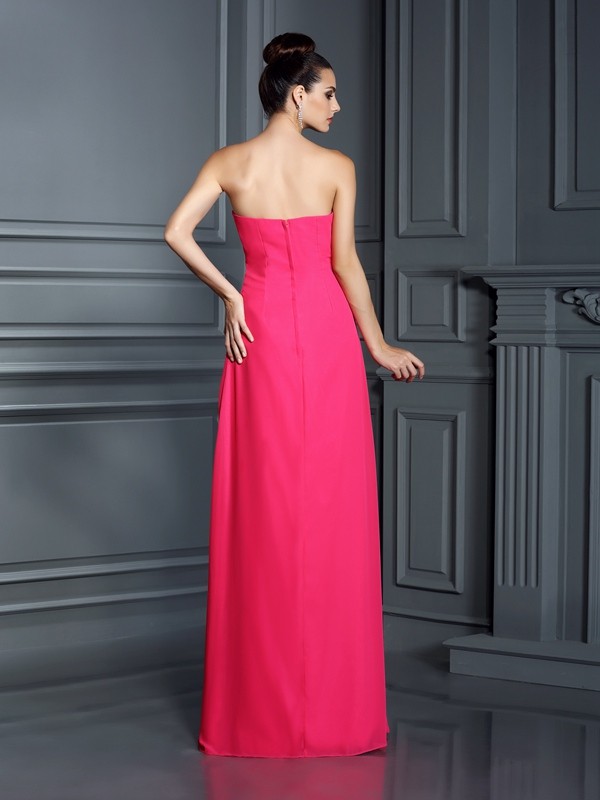 A-Line/Princess Strapless Beading Sleeveless Long Chiffon Bridesmaid Dresses 2561