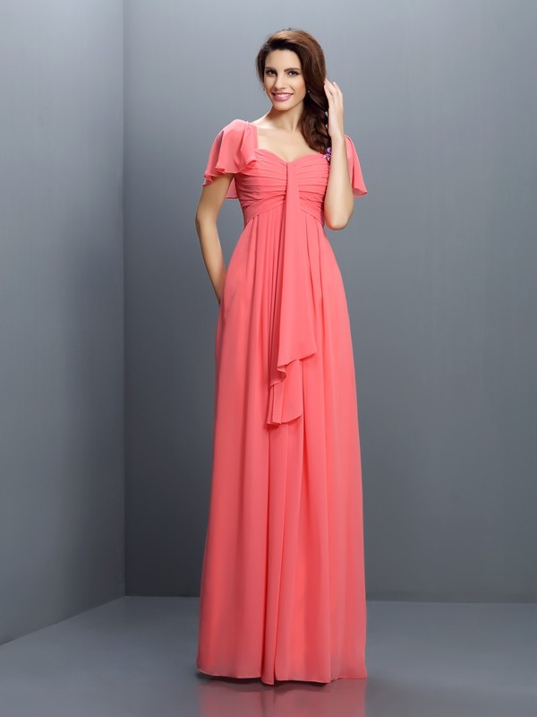 A-Line/Princess Sweetheart Pleats 1/2 Sleeves Long Chiffon Bridesmaid Dresses 2686