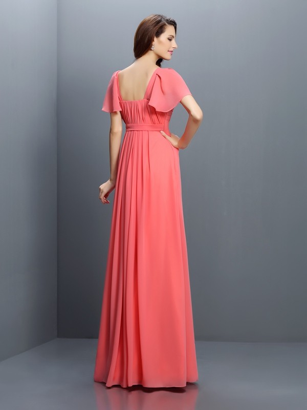 A-Line/Princess Sweetheart Pleats 1/2 Sleeves Long Chiffon Bridesmaid Dresses 2686