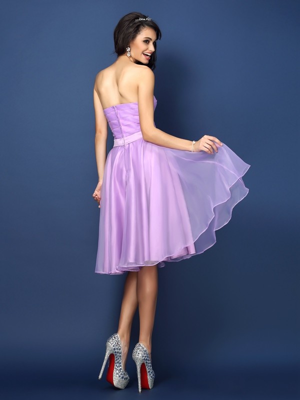 A-Line/Princess Strapless Pleats Sleeveless Short Satin Bridesmaid Dresses 2580