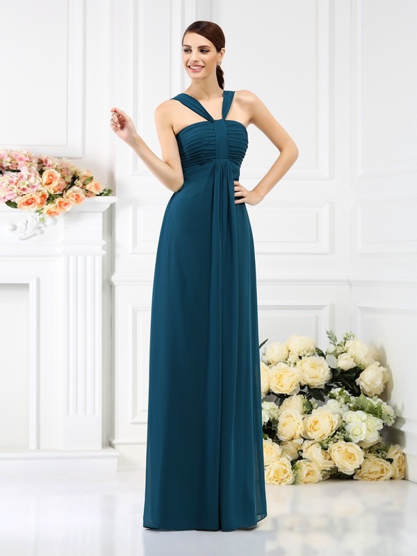 A-Line/Princess Straps Pleats Sleeveless Long Chiffon Bridesmaid Dresses 2629