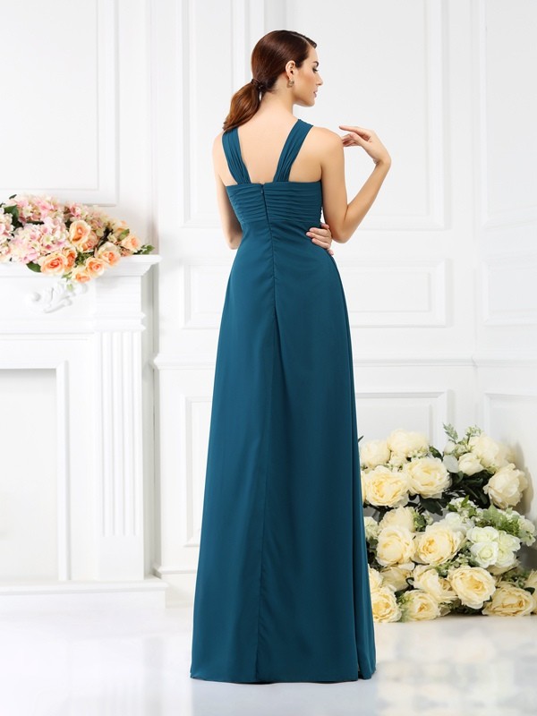 A-Line/Princess Straps Pleats Sleeveless Long Chiffon Bridesmaid Dresses 2629