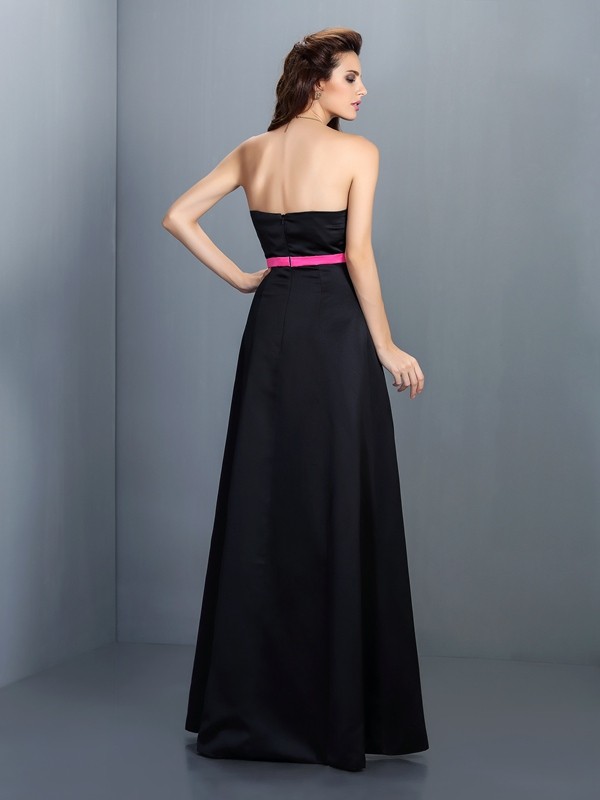 A-Line/Princess Strapless Sleeveless Long Satin Bridesmaid Dresses 2602