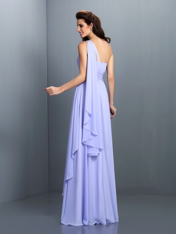 A-Line/Princess One-Shoulder Pleats Sleeveless Long Chiffon Bridesmaid Dresses 2381