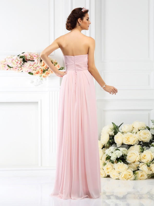 A-Line/Princess Strapless Hand-Made Flower Sleeveless Long Chiffon Bridesmaid Dresses 2566