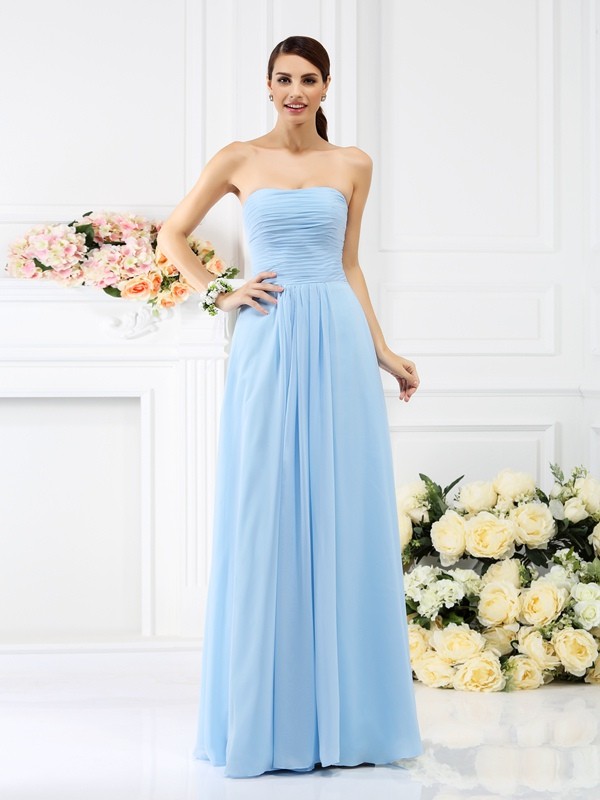 A-Line/Princess Strapless Pleats Sleeveless Long Chiffon Bridesmaid Dresses 2573