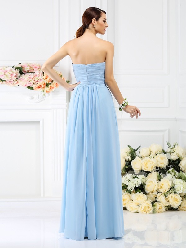 A-Line/Princess Strapless Pleats Sleeveless Long Chiffon Bridesmaid Dresses 2573