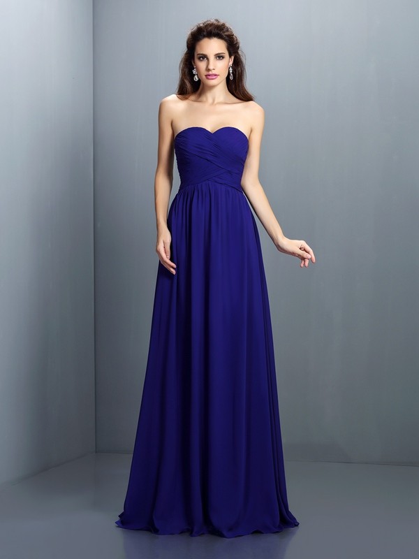 A-Line/Princess Sweetheart Pleats Sleeveless Long Chiffon Bridesmaid Dresses 2695