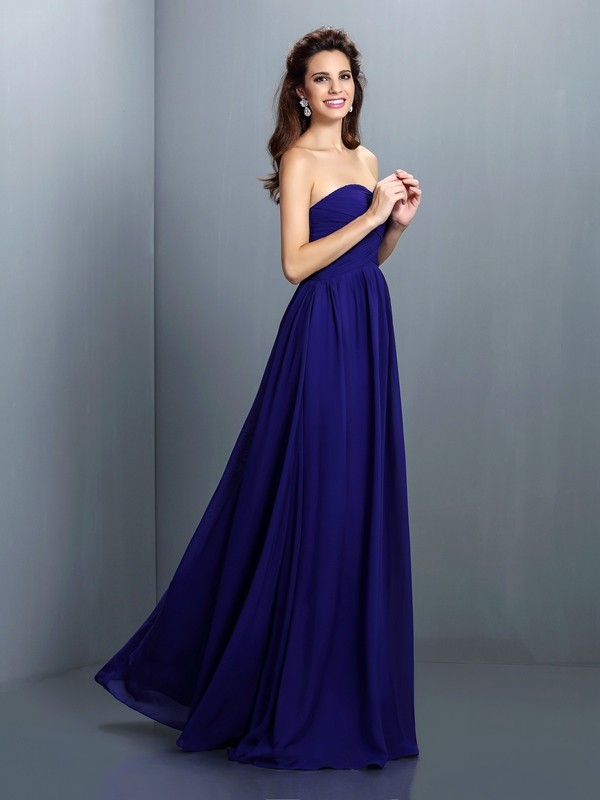 A-Line/Princess Sweetheart Pleats Sleeveless Long Chiffon Bridesmaid Dresses 2695