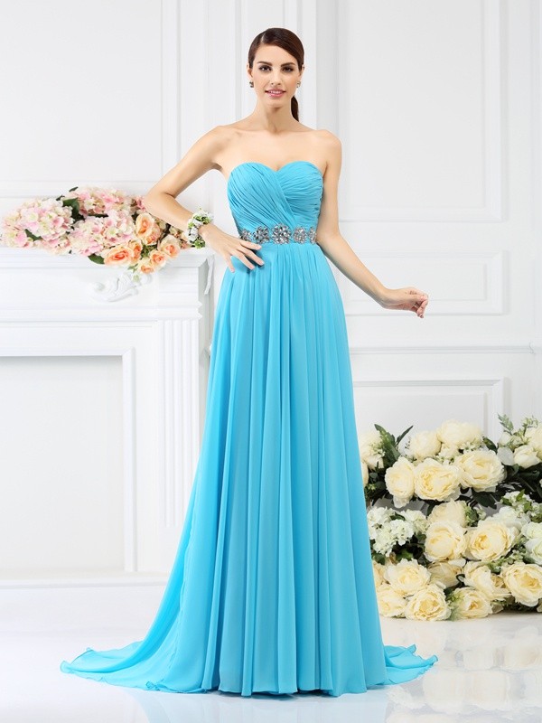 A-Line/Princess Sweetheart Beading Pleats Sleeveless Long Chiffon Bridesmaid Dresses 2667