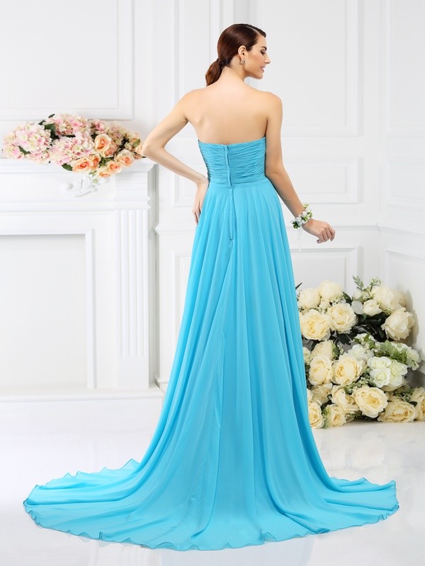 A-Line/Princess Sweetheart Beading Pleats Sleeveless Long Chiffon Bridesmaid Dresses 2667