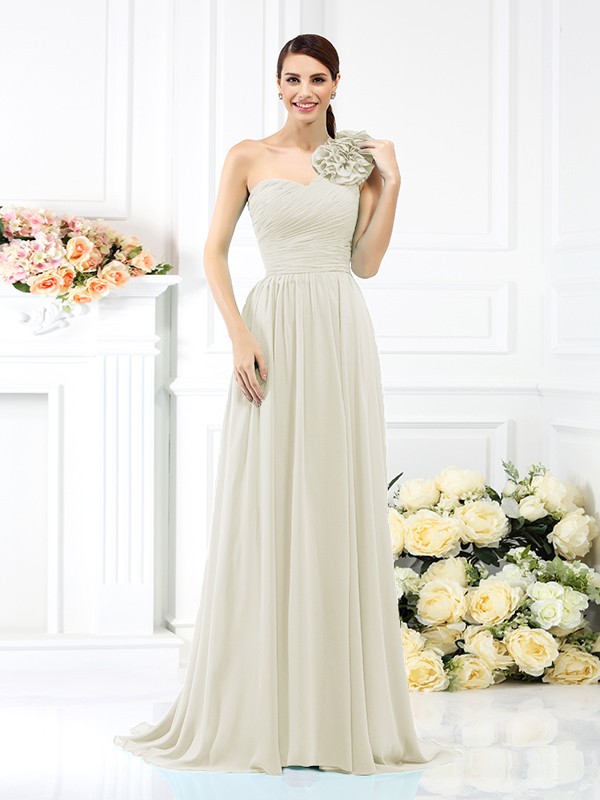 A-Line/Princess One-Shoulder Pleats Sleeveless Long Chiffon Bridesmaid Dresses 2382