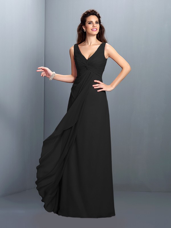 A-Line/Princess Straps Pleats Sleeveless Long Chiffon Bridesmaid Dresses 2630