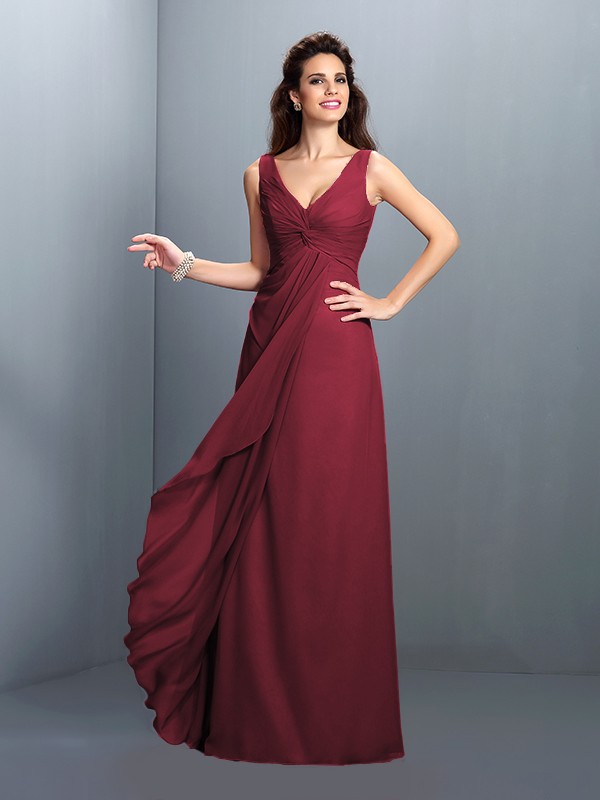 A-Line/Princess Straps Pleats Sleeveless Long Chiffon Bridesmaid Dresses 2630