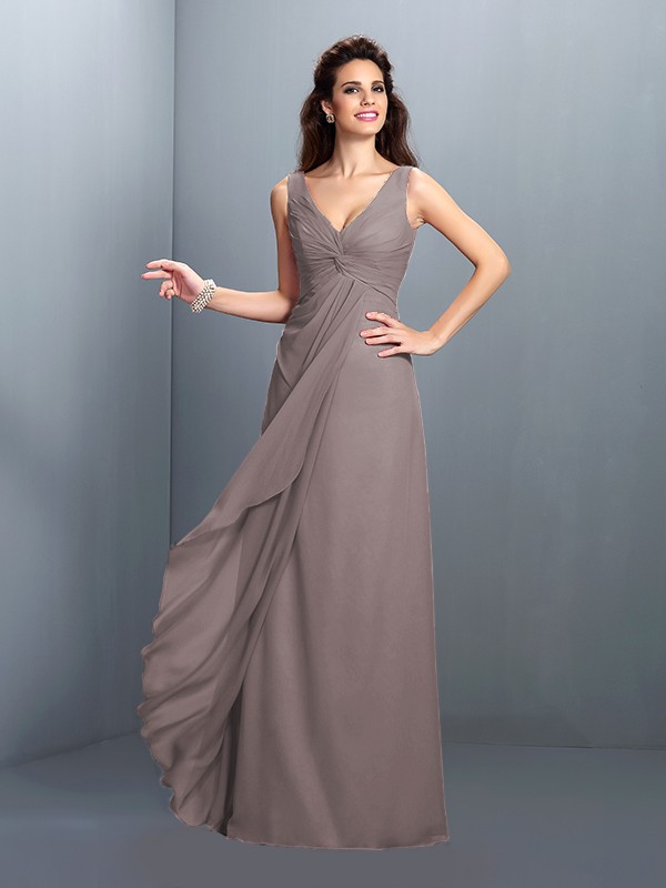 A-Line/Princess Straps Pleats Sleeveless Long Chiffon Bridesmaid Dresses 2630