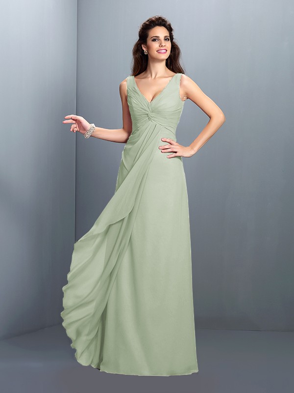 A-Line/Princess Straps Pleats Sleeveless Long Chiffon Bridesmaid Dresses 2630