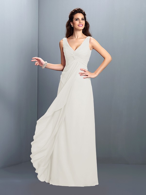 A-Line/Princess Straps Pleats Sleeveless Long Chiffon Bridesmaid Dresses 2630