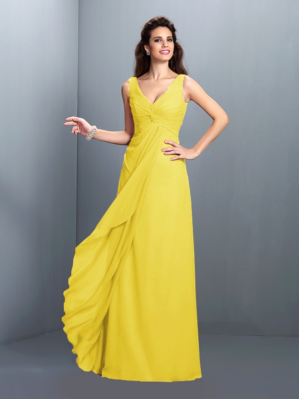 A-Line/Princess Straps Pleats Sleeveless Long Chiffon Bridesmaid Dresses 2630