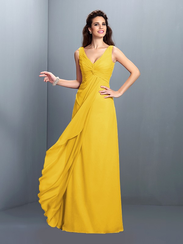 A-Line/Princess Straps Pleats Sleeveless Long Chiffon Bridesmaid Dresses 2630