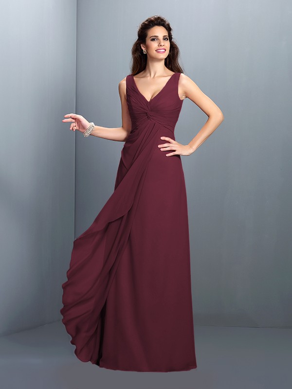 A-Line/Princess Straps Pleats Sleeveless Long Chiffon Bridesmaid Dresses 2630