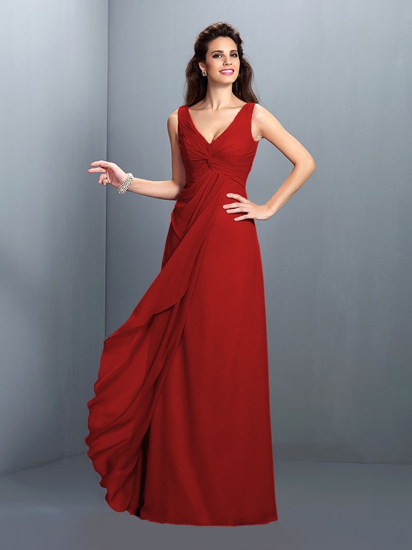 A-Line/Princess Straps Pleats Sleeveless Long Chiffon Bridesmaid Dresses 2630