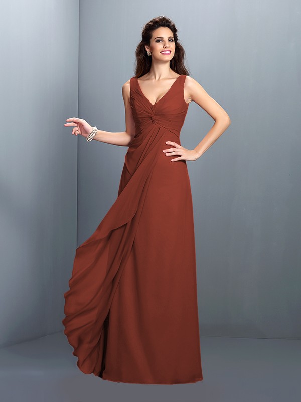 A-Line/Princess Straps Pleats Sleeveless Long Chiffon Bridesmaid Dresses 2630