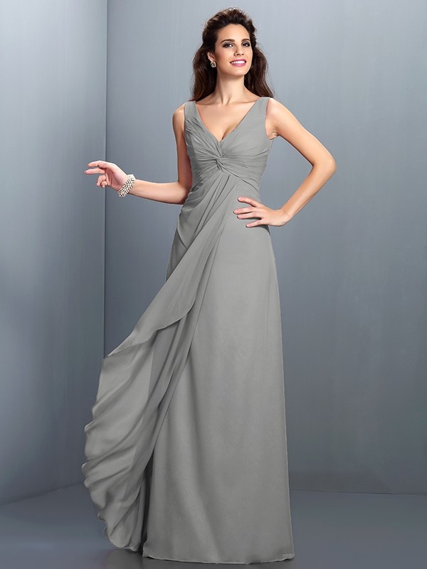 A-Line/Princess Straps Pleats Sleeveless Long Chiffon Bridesmaid Dresses 2630