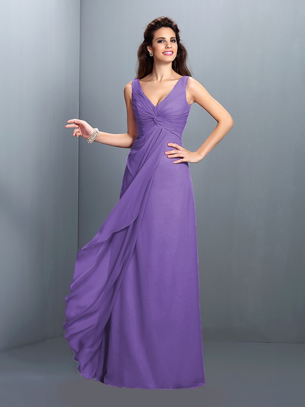 A-Line/Princess Straps Pleats Sleeveless Long Chiffon Bridesmaid Dresses 2630